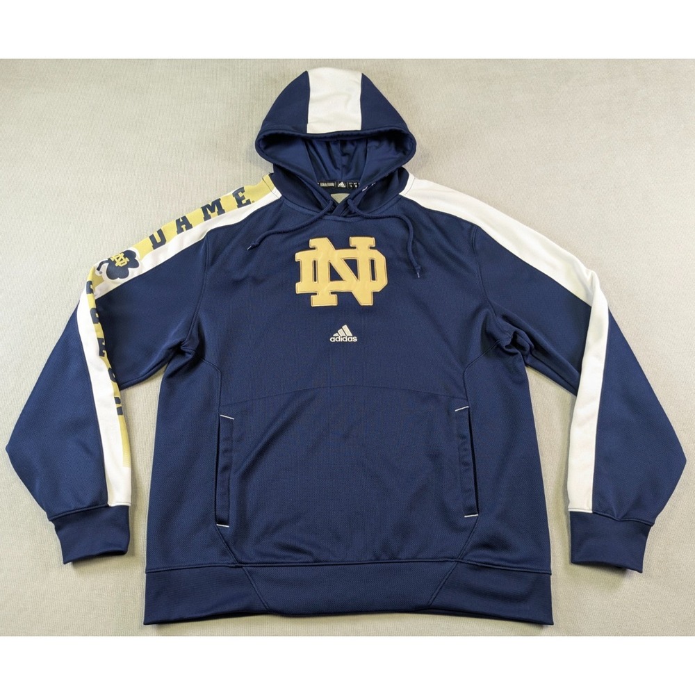 Notre Dame Hoodie Mens Large Blue Adidas Sweatshirt Team Issued Football Pocket